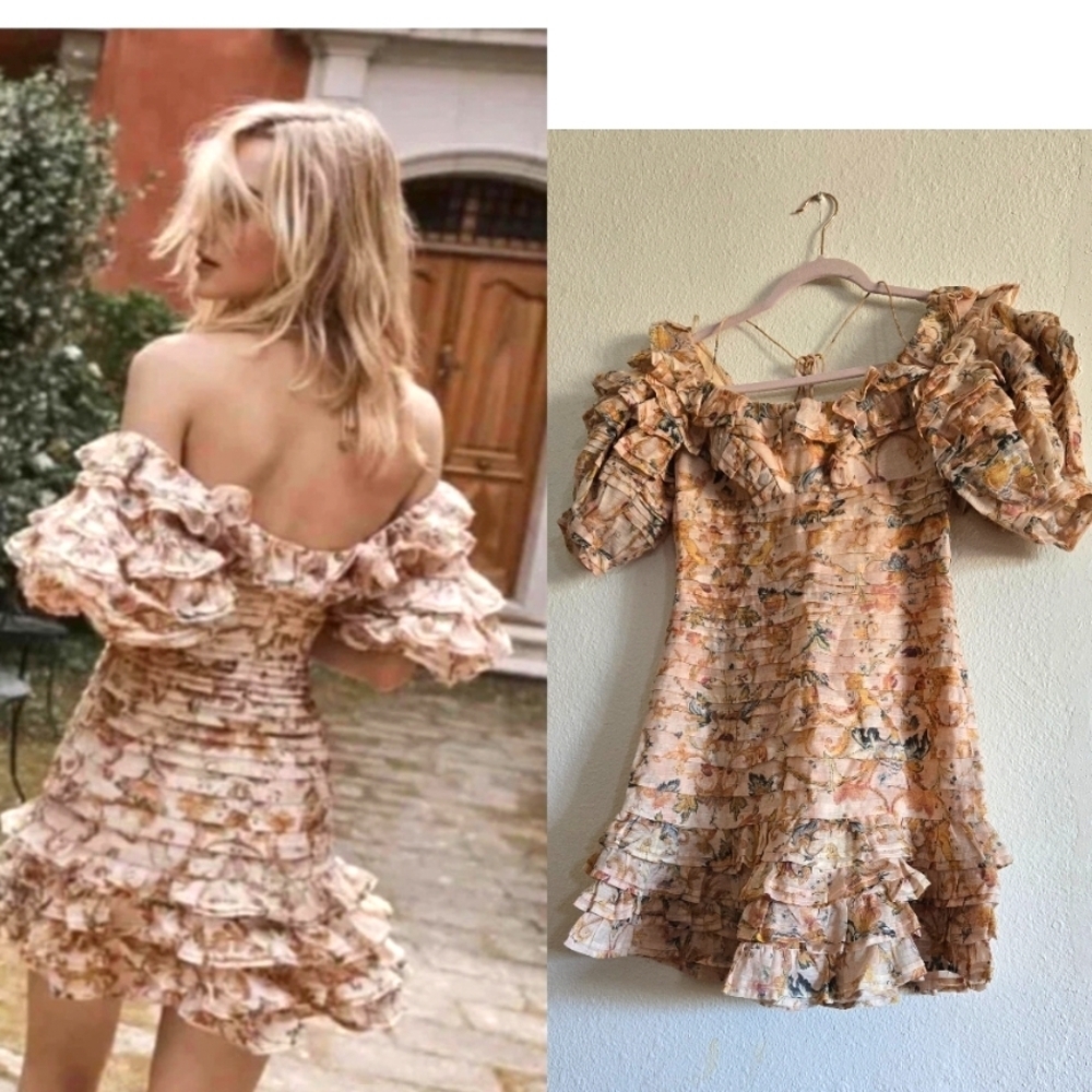 ZIMMERMAMM Off-Shoulder Puff Sleeve Mini Dress Size 0
